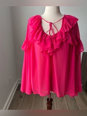 H&M Hot Pink Ruffled Tie-Neck Blouse